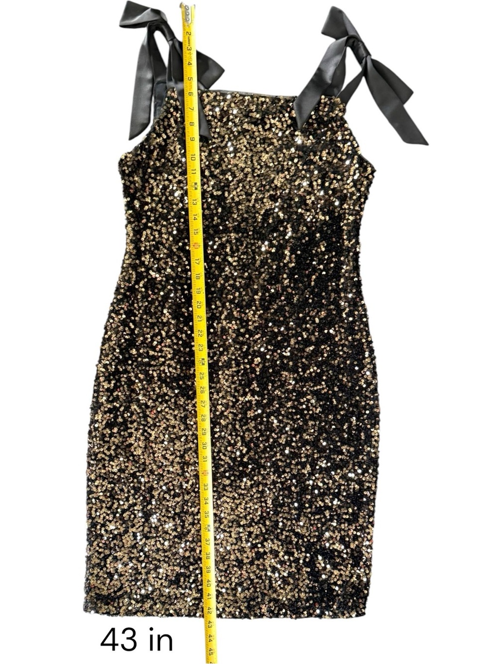 Karl Lagerfeld Paris Women's Sequin Mini Dress Black Gold Tie Strap Sz 12 NWT - Picture 5 of 12